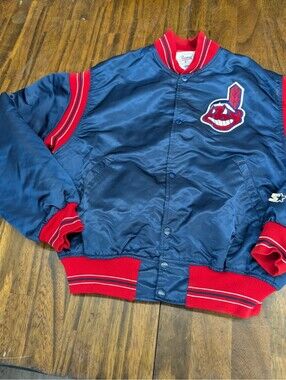 Cleveland Indians Starter Satin Bomber Jacket Vintage XL MLB